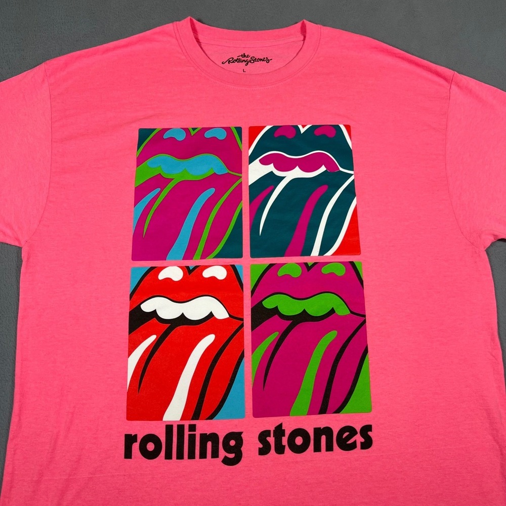 The Rolling Stones Hot Pink T Shirt 4‎ Tongues Logo Mens L Rock Band Hot Lips